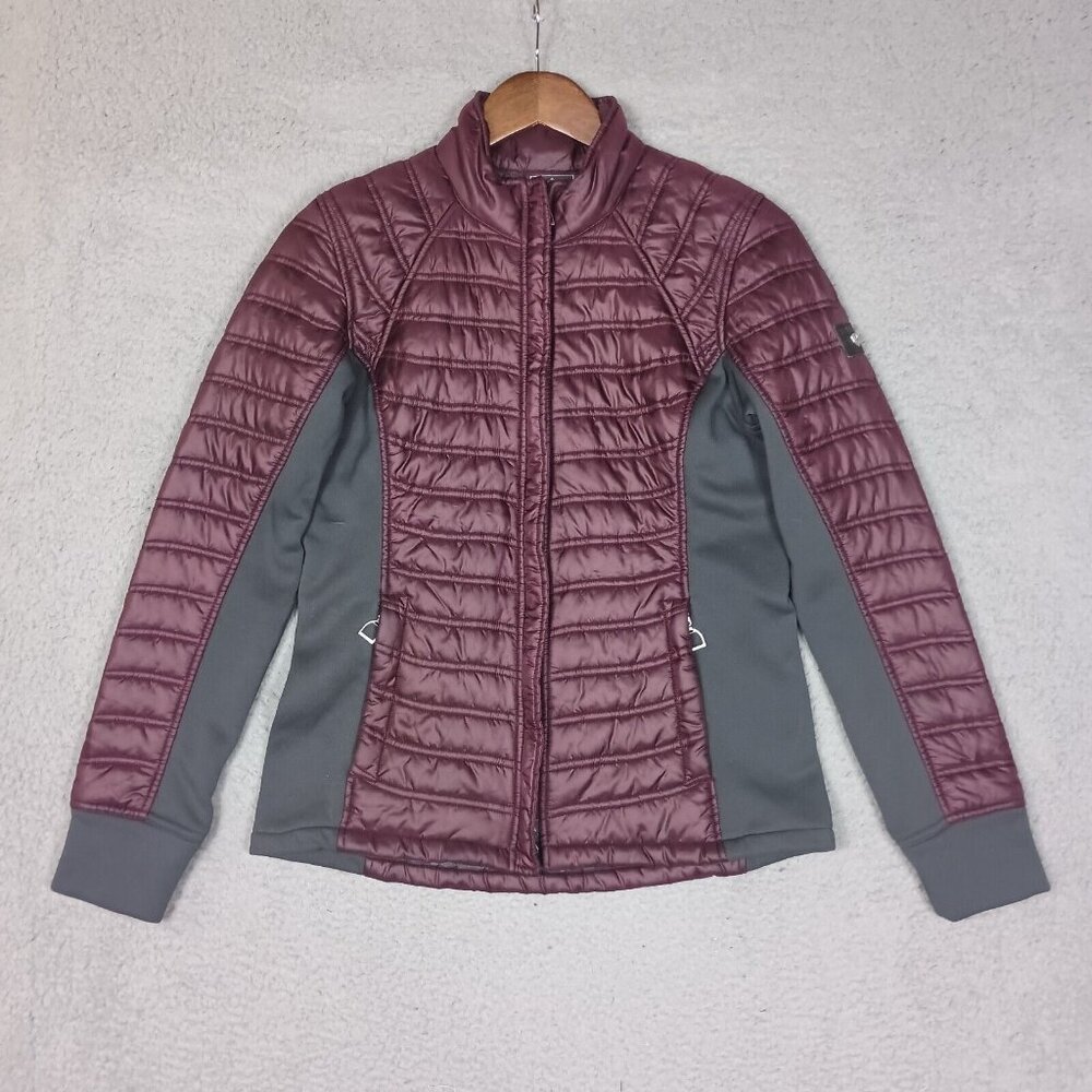 Ariat Puffer Jacket Womens Medium Burgundy Gray Long Sleeve Full Zip Outdoor Y2K